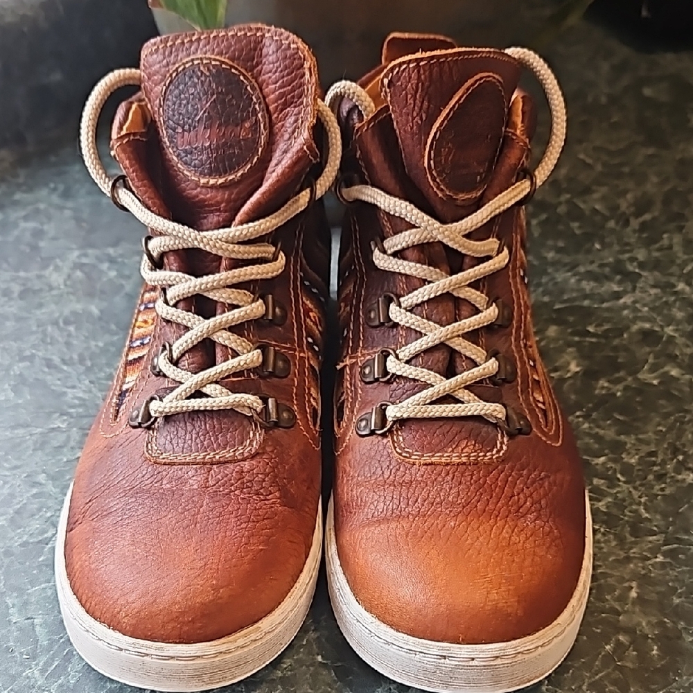 Brown Leather High-Top Sneakers
